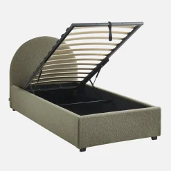 Cama com base de ripas e cabeceira 90x190cm, acabamento boucle