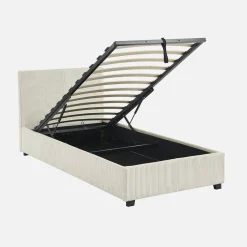 Cama com base de ripas e cabeceira 90x190cm, veludo canelado fino