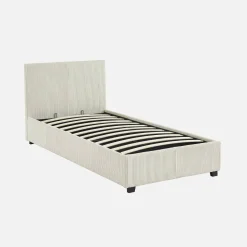 Cama com base de ripas e cabeceira 90x190cm, veludo canelado fino