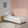 Cama com base de ripas e cabeceira 90x190cm, em veludo canelado fino