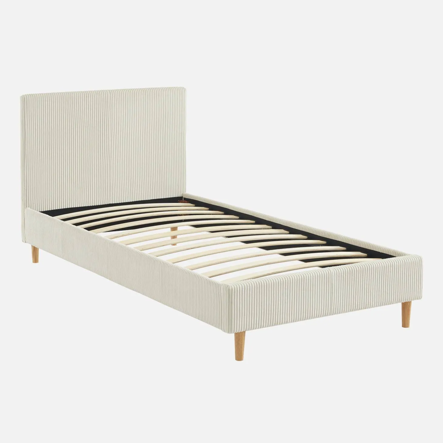 Cama com base de ripas e cabeceira 90x190cm, em veludo canelado fino