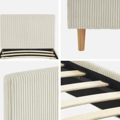 Cama com base de ripas e cabeceira 90x190cm, em veludo canelado fino