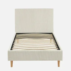 Cama com base de ripas e cabeceira 90x190cm, em veludo canelado fino