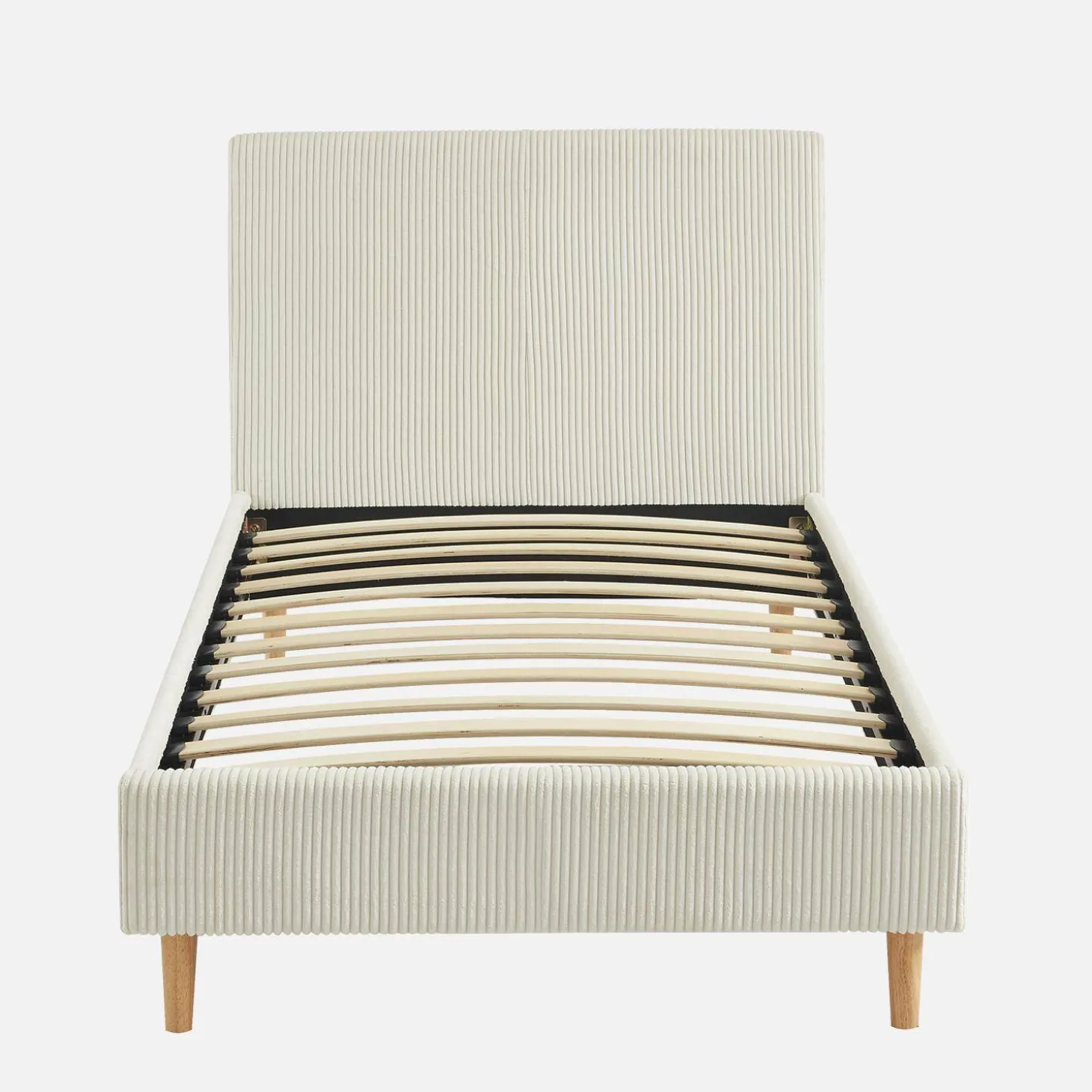 Cama com base de ripas e cabeceira 90x190cm, em veludo canelado fino