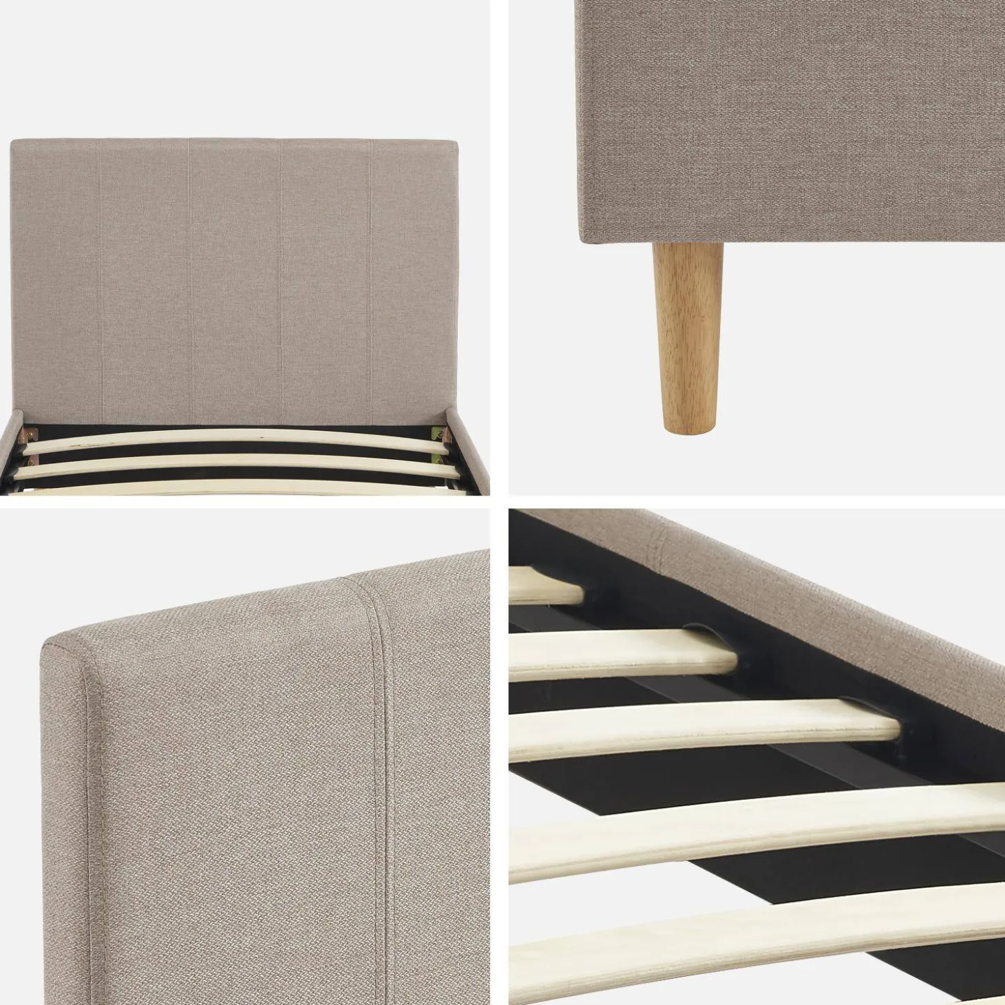 Cama com base de ripas e cabeceira 90x190cm, acabamento em tecido simple