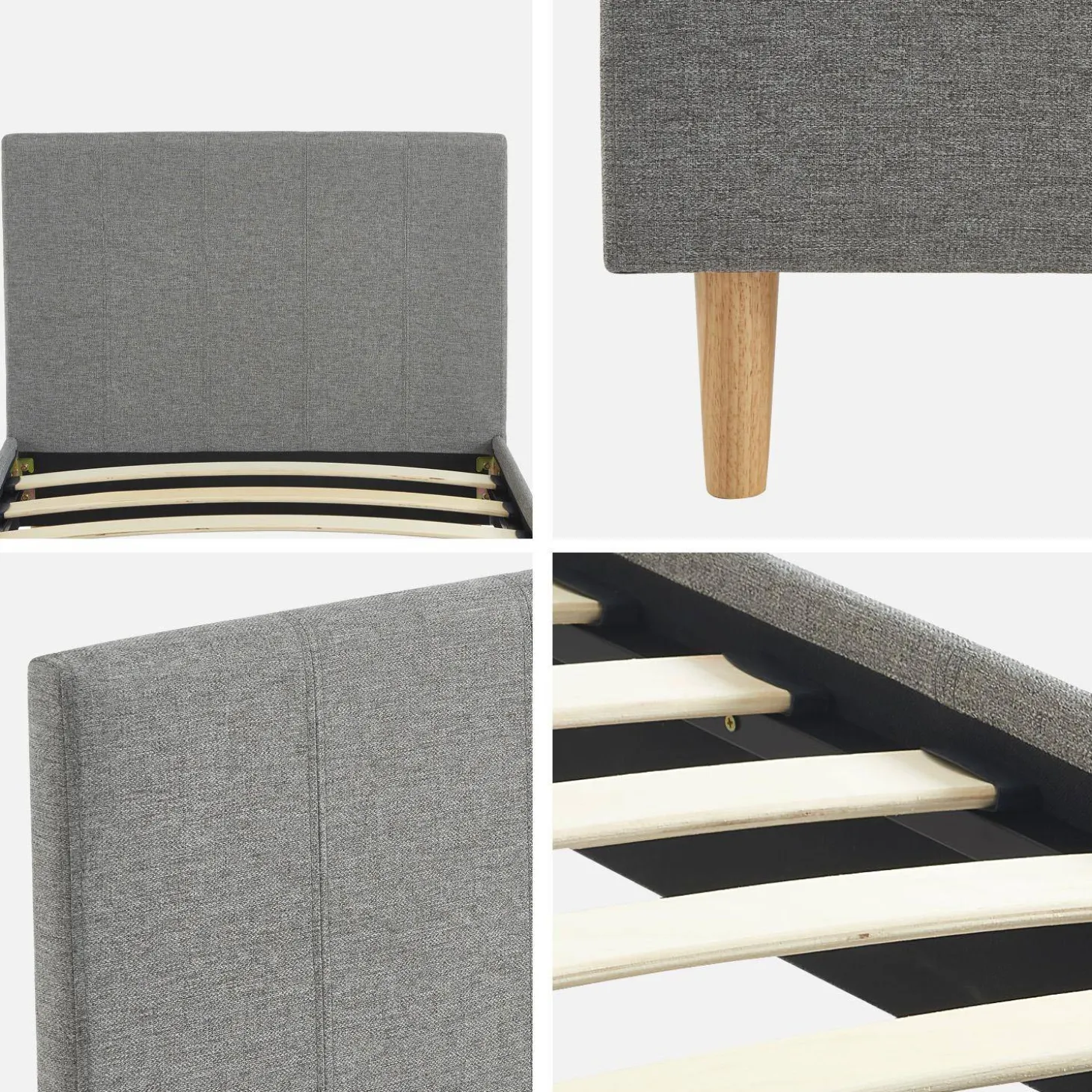 Cama com base de ripas e cabeceira 90x190cm, acabamento em tecido simple