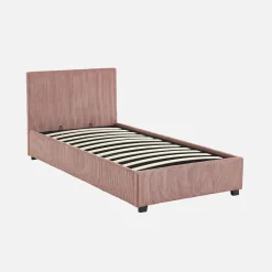 Cama com base de ripas e cabeceira 90x190cm, veludo canelado fino