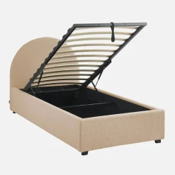 Cama com base de ripas e cabeceira 90x190cm, acabamento boucle