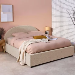 Cama com base de ripas e cabeceira 160x200cm, acabamento boucle