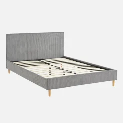 Cama com base de ripas e cabeceira 140x190cm, em veludo canelada fino