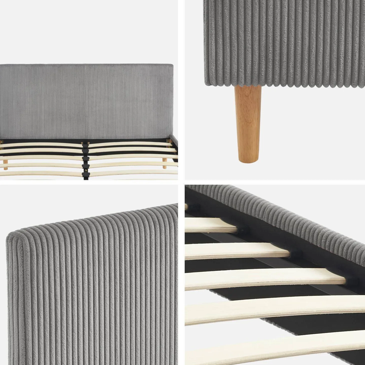 Cama com base de ripas e cabeceira 140x190cm, em veludo canelada fino
