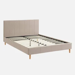 Cama com base de ripas e cabeceira 140x190cm, acabamento em tecido simple