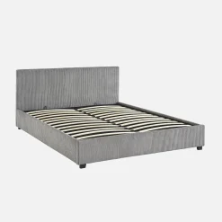 Cama com base de ripas e cabeceira 160x200cm, veludo canelado grosso