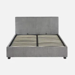 Cama com base de ripas e cabeceira 140x190cm, veludo canelado fino
