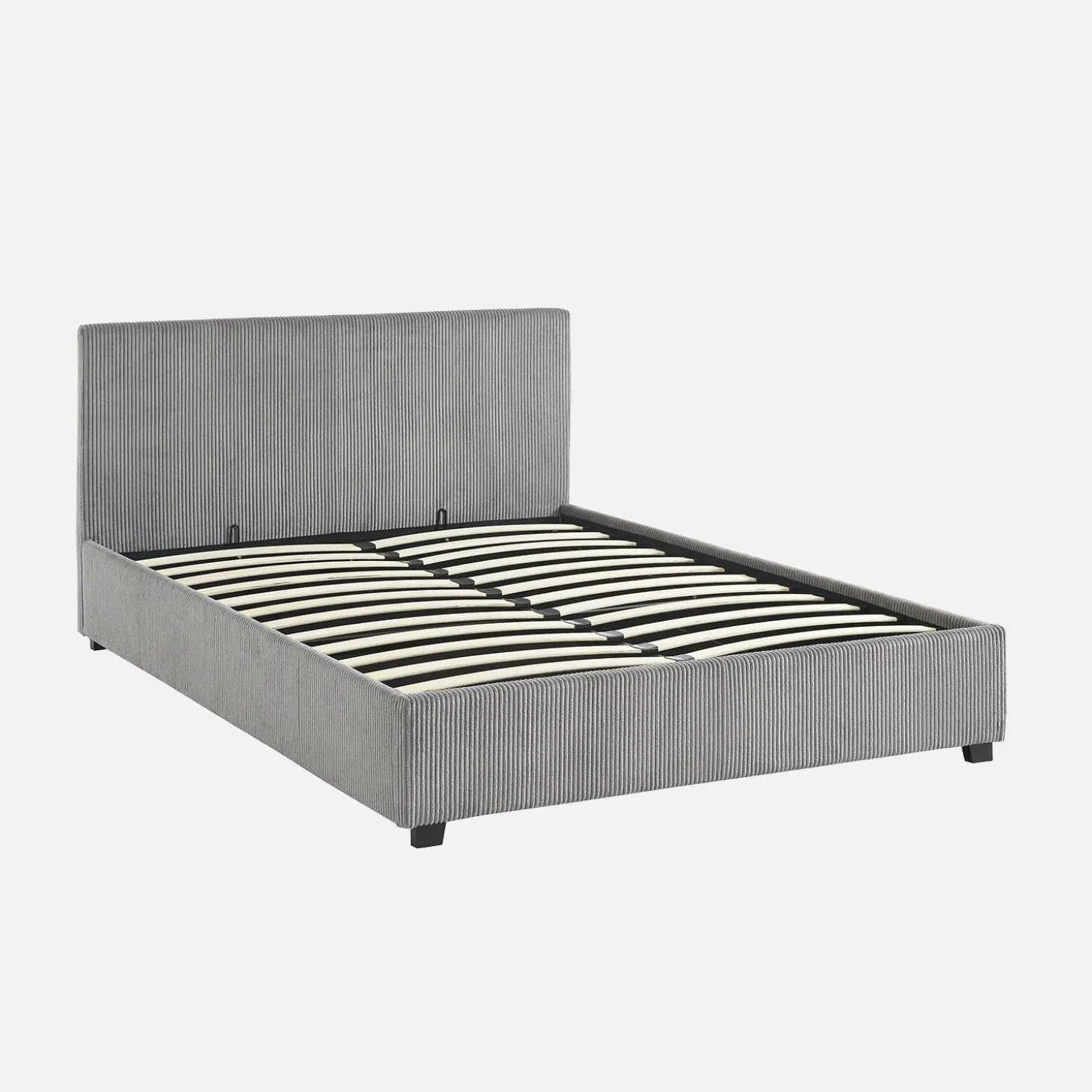Cama com base de ripas e cabeceira 140x190cm, veludo canelado fino