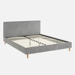 Cama com base de ripas e cabeceira 160x200cm, em veludo canelado fino