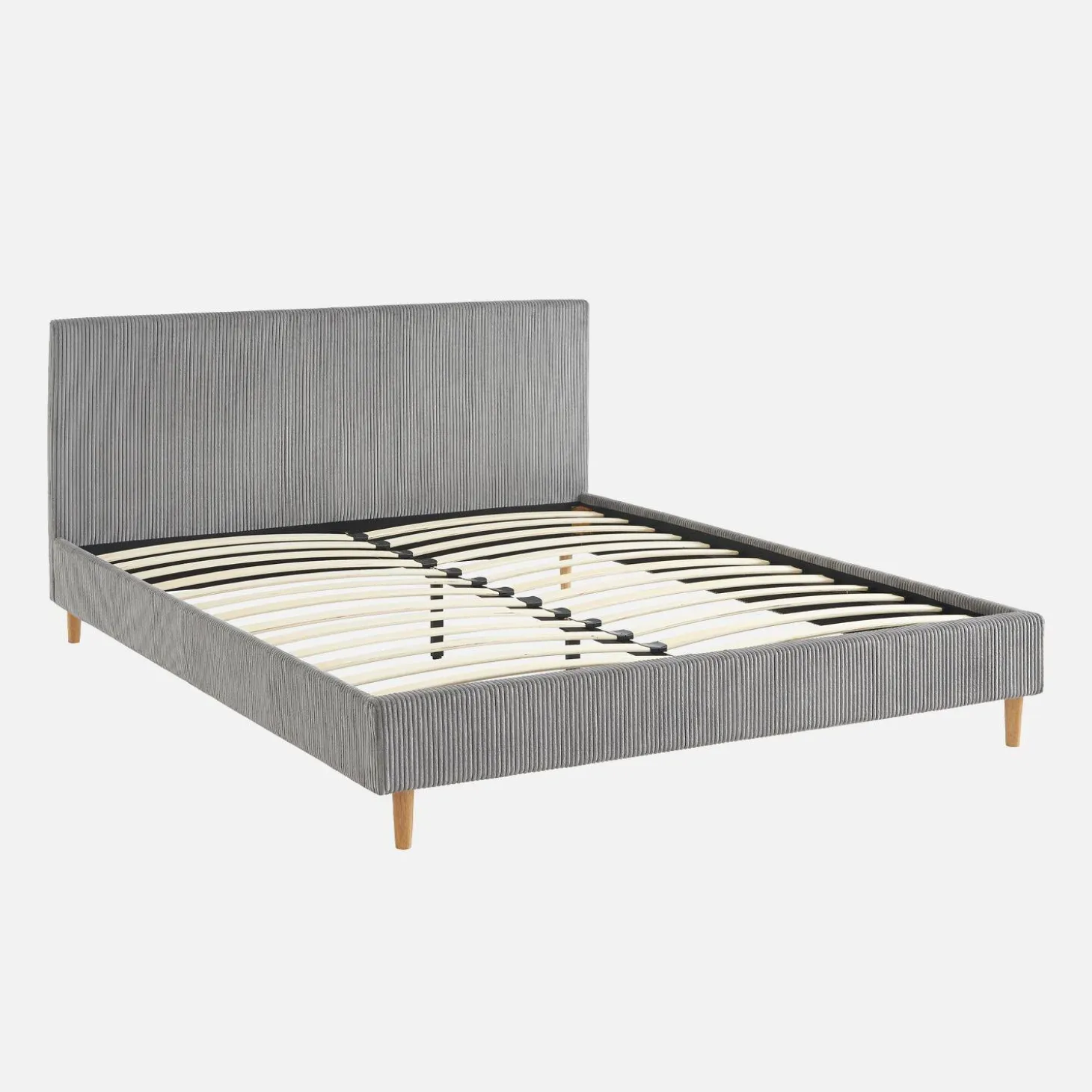 Cama com base de ripas e cabeceira 160x200cm, em veludo canelado fino