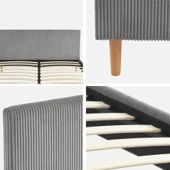 Cama com base de ripas e cabeceira 160x200cm, em veludo canelado fino
