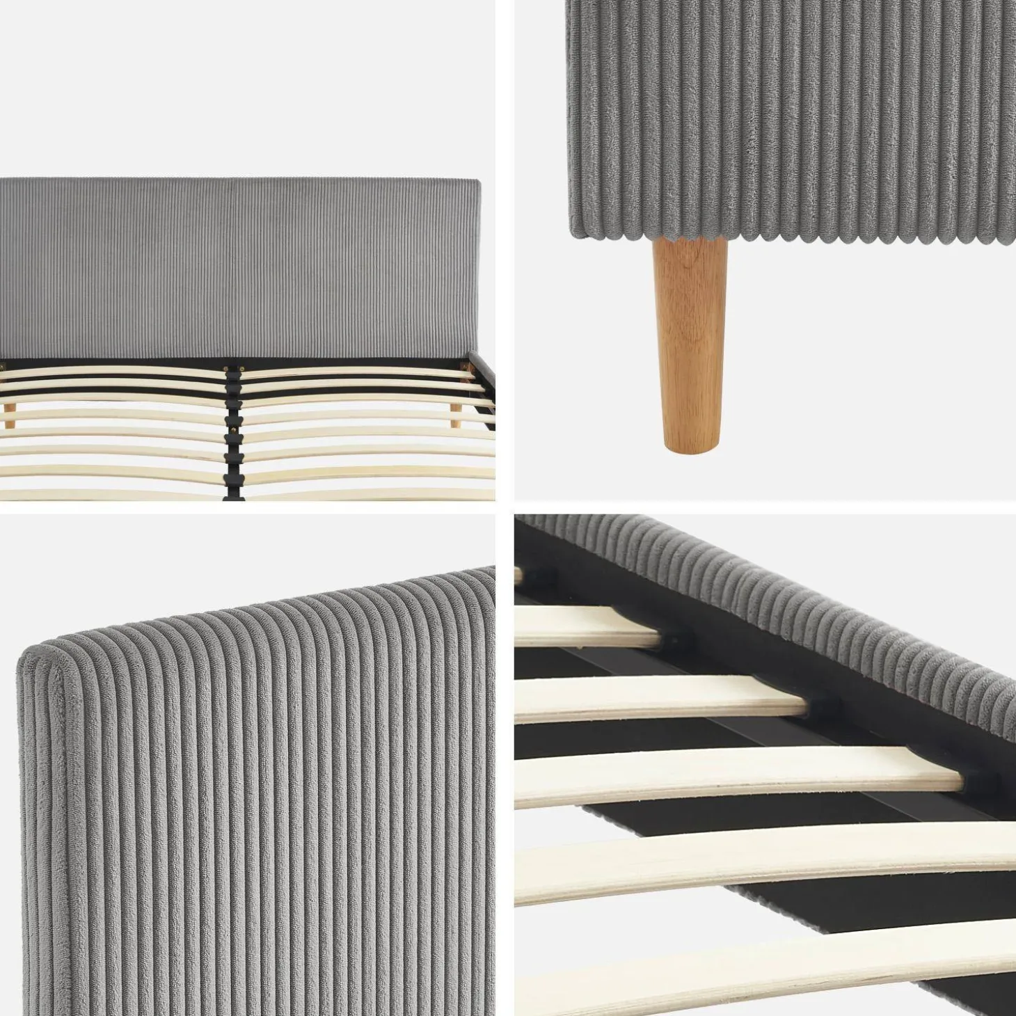 Cama com base de ripas e cabeceira 160x200cm, em veludo canelado fino