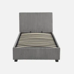 Cama com base de ripas e cabeceira 90x190cm, veludo canelado fino