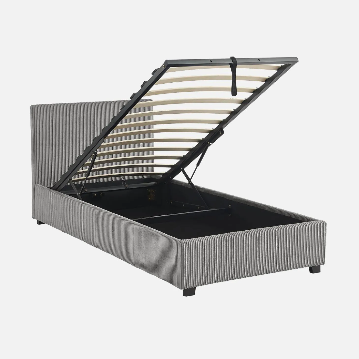 Cama com base de ripas e cabeceira 90x190cm, veludo canelado fino