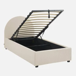 Cama com base de ripas e cabeceira 90x190cm, acabamento boucle