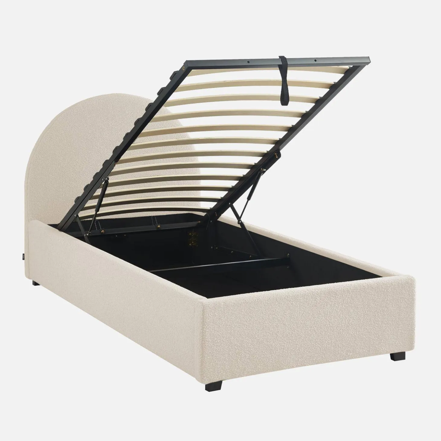Cama com base de ripas e cabeceira 90x190cm, acabamento boucle