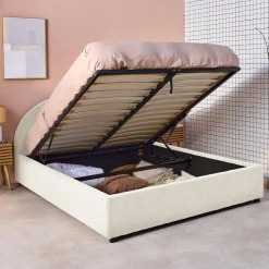 Cama com base de ripas e cabeceira 160x200cm, acabamento boucle