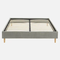Cama com base de ripas 140x190cm, veludo canelado fino
