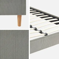 Cama com base de ripas 140x190cm, veludo canelado fino