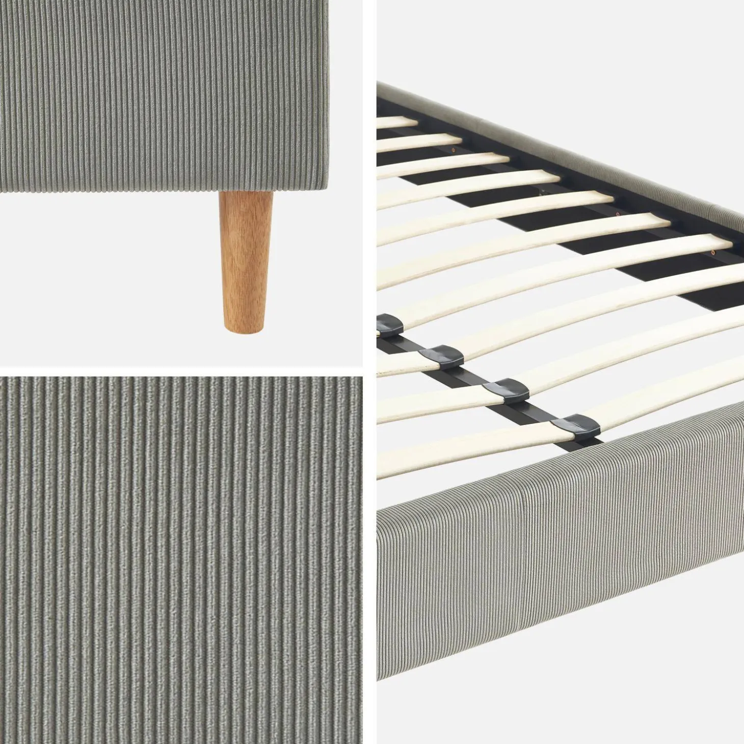 Cama com base de ripas 140x190cm, veludo canelado fino
