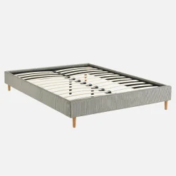 Cama com base de ripas 140x190cm, veludo canelado fino