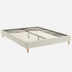 Cama com base de ripas 160x200cm, veludo canelado fino