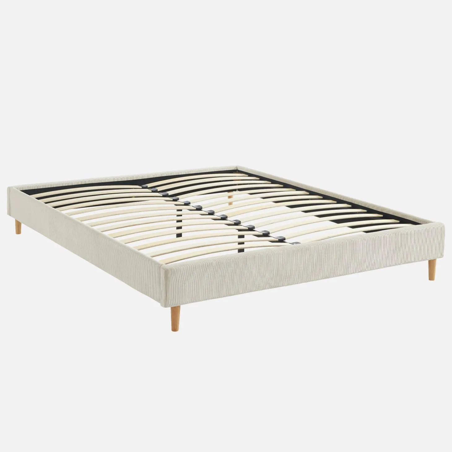 Cama com base de ripas 160x200cm, veludo canelado fino