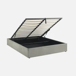 Cama com base de ripas 160x200cm, veludo canelado fino