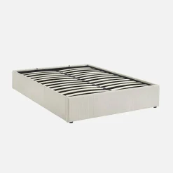 Cama com base de ripas 140x190cm, veludo canelado fino
