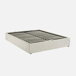 Cama com base de ripas 160x200cm, veludo canelado fino