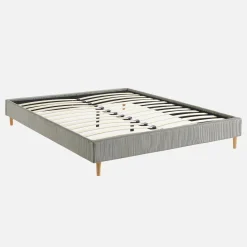 Cama com base de ripas 160x200cm, veludo canelado fino