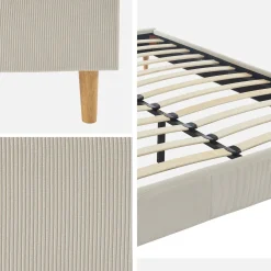 Cama com base de ripas 140x190cm, veludo canelado fino