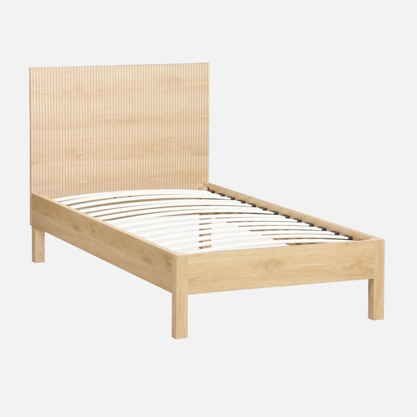 Cama com estrado de ripas e cabeceir, 90x190cm decoração madeira