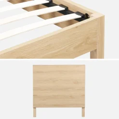 Cama com estrado de ripas e cabeceir, 90x190cm decoração madeira