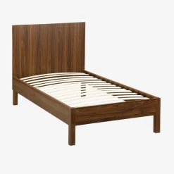 Cama com estrado de ripas e cabeceir, 90x190cm decoração madeira