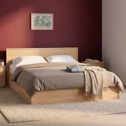 Cama com estrado de ripas e cabeceira 160x200cm + 4 gavetas em madeira