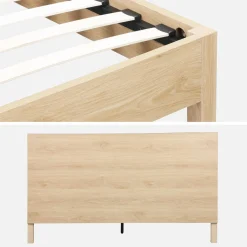Cama com estrado de ripas e cabeceira, 160x200cm decoração em madeira