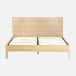 Cama com estrado de ripas e cabeceira, 160x200cm decoração em madeira