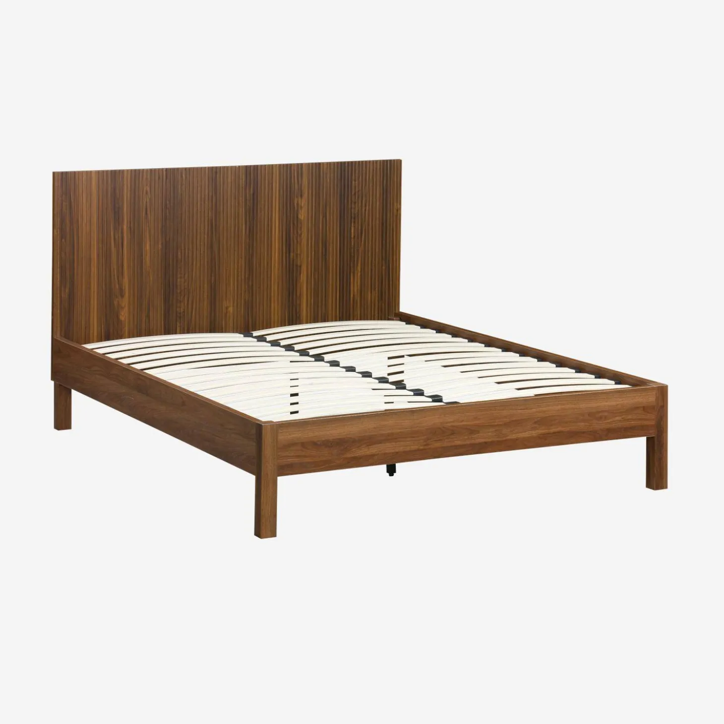 Cama com estrado de ripas e cabeceira, 140x190cm decoração em madeira