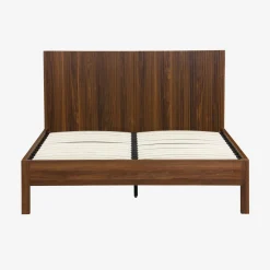 Cama com estrado de ripas e cabeceira, 140x190cm decoração em madeira