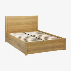 Cama com estrado de ripas e cabeceira 140x190cm + 4 gavetas