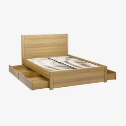 Cama com estrado de ripas e cabeceira 140x190cm + 4 gavetas