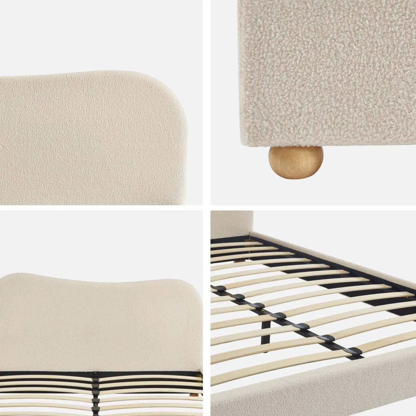 Cama com estrado de ripas e cabeceira, branca em boucle